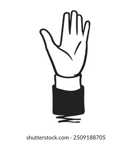Open Hand Gesture Illustration. Black and white vector illustration of an open hand gesture with the palm facing forward. Perfect for conveying appreciation, support, or celebration.