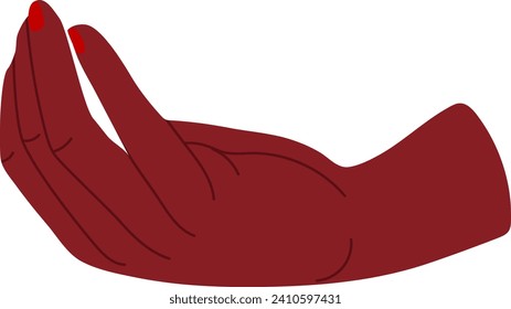 Open hand gesture with red painted fingernails. Supportive hand gesture expressing care. Hand offering help vector illustration.