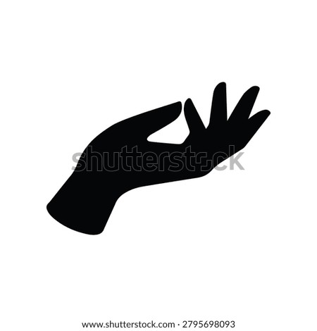 Open hand gesture silhouette icon isolated on white background. Human hand symbol representing communication, support, assistance, greeting, and interaction.