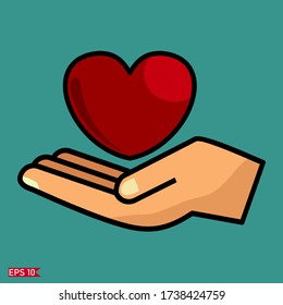 
open hand gestures, heart above hands. vector of hand and heart.