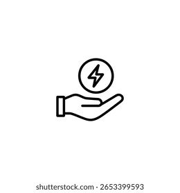 An open hand holding a symbol of power, a circle with a lightning bolt, representing energy control, supply, or conservation.