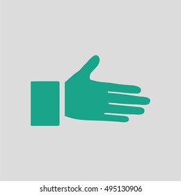 Open hand icon. Gray background with green. Vector illustration.