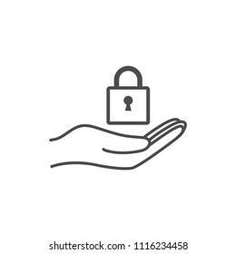 Open hand icon with lock icon. Vector illustration. Flat design.