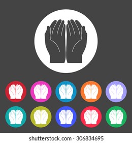 Open Hand Icon. Set Of Colored Icons.