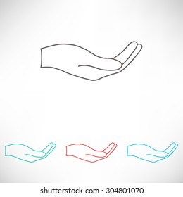 Open hand icon. Set of varicolored icons.