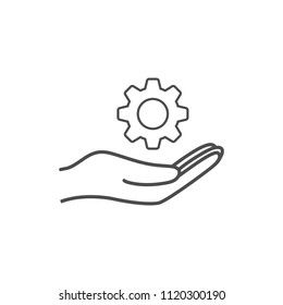 Open hand icon with setting icon. Vector illustration. Flat design.