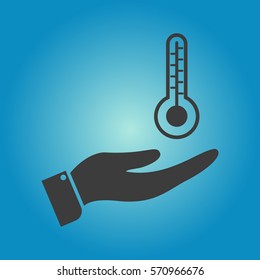 Open hand icon shows the temperature of the thermometer. Vector illustration