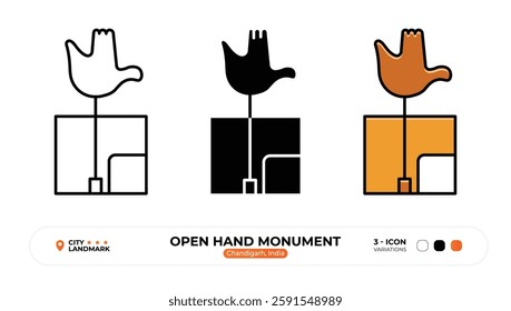 Open Hand Monument Line Icon. Chandigarh, India, Color Symbol, Chill Out Sign, Editable Stroke.
