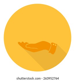open hand on a yellow background with shadow