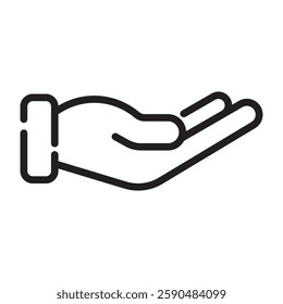 Open hand outline icon, giving and receiving gesture symbol, black and white vector illustration isolated on white background.