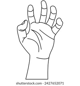 Open hand outline illustration. Hand firm grip five fingers line art graphic element.