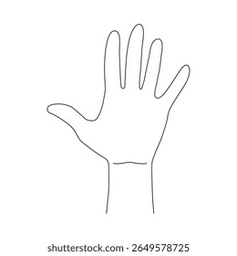 Open Hand Palm Line Art. A clean and minimalist line art illustration of an open hand with the palm facing forward.