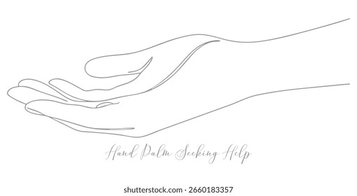 Open Hand Palm Seeking Help Minimalist Icon Concept Continuous One Line Drawing Editable Stroke On An Isolated Background
