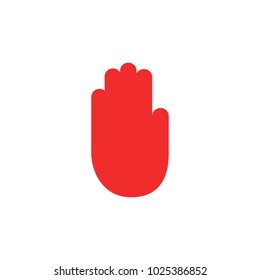 Open hand palm, stop, vector flat illustration, silhouette red, white, focus, icon, logo