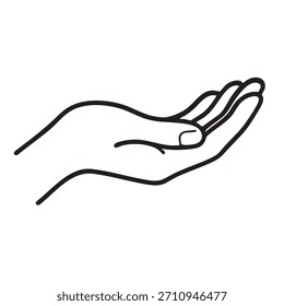 Open hand palm vector line icon, gesture of giving and receiving, illustrates offering or requesting, isolated on white background.