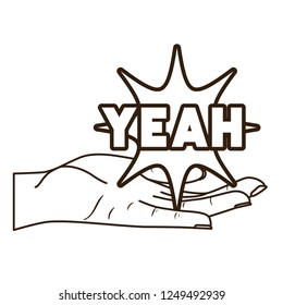 open hand receiving comic words in speech bubble