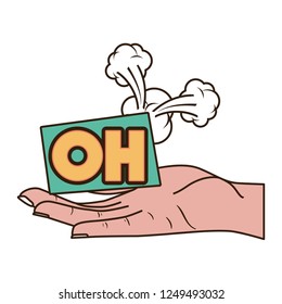 open hand receiving comic words in speech bubble