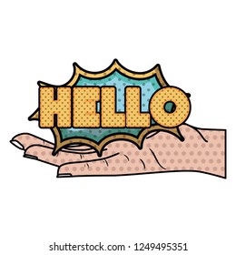 open hand receiving comic words in speech bubble
