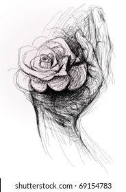 Open hand with Rose / realistic sketch (not auto-traced)