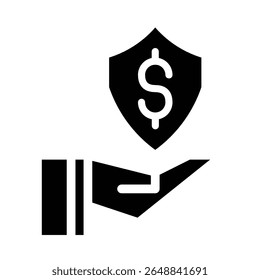 open hand with a shield containing a dollar sign, symbolizing money protection, financial security, insurance, or investment safety.