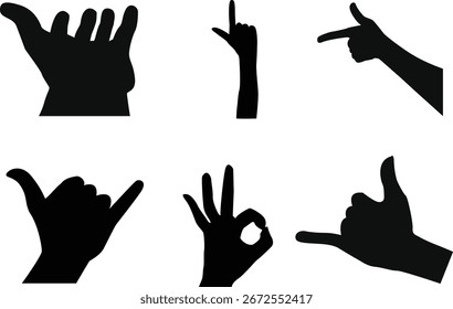 Open hand silhouette vector set. Hand gestures silhouettes vector illustration