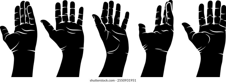 Silhuetas de Mão Abertas. Ilustração vetorial
