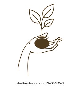 open hand with small tree avatar character