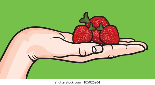 open hand with strawberry