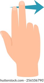 Open hand using two fingers to scroll horizontally across a touchscreen, accompanied by a blue arrow indicating the direction of movement from left to right