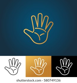 Open hand vector icon in four variations. Human arm illustration