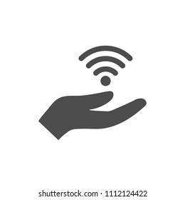 Open hand and wifi icon. Vector illustration. Flat design.