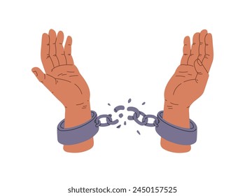 Open hands with broken chains at the wrists, depicting freedom and release. A minimalist vector illustration with an empowering message.