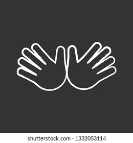Open hands chalk icon. Jazz hands emoji. Hug gesture emoticon. Isolated vector chalkboard illustration