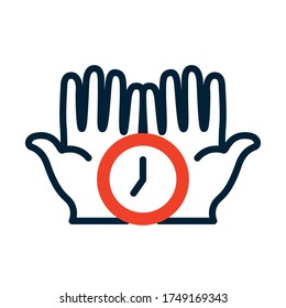 open hands with clock icon over white background, half line half color style, vector illustration