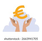 Open hands with euro, vector illustration. Money, finance, payment, cashback concept