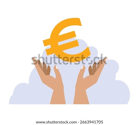 Open hands with euro, vector illustration. Money, finance, payment, cashback concept