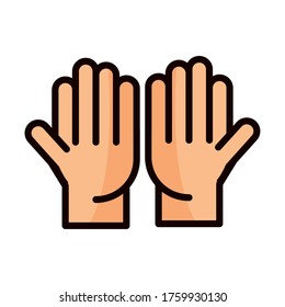 open hands gesture palm traditional line and fill icon vector illustration