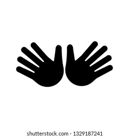 Open hands glyph icon. Silhouette symbol. Jazz hands emoji. Hug gesture emoticon. Negative space. Vector isolated illustration