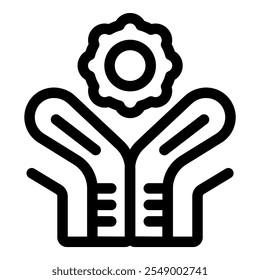 Open hands holding a gear, representing collaboration, innovation, and the effective implementation of solutions for progress
