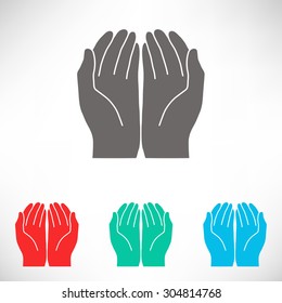 Open hands icon. Set of varicolored icons.
