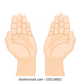 Open Hands Prayer On White Background. Isolated Vector Illustration