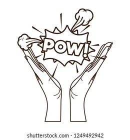 open hands receiving comic words in speech bubble