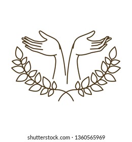 open hands receiving and tree branch with leaves avatar character