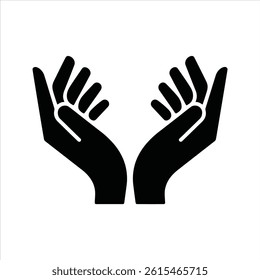 Open Hands Silhouette Icon – Vector Symbol of Care and Protection
