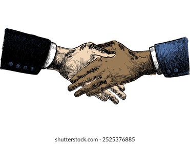open handshake gesture agreement sign colored linear drawing hand realistic vector illustration agreement,trust in business and personal relations isolated on white background