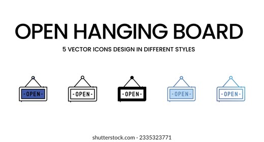 Abrir el diseño del icono de la placa colgante en estilo Cinco con el paso editable. Línea, Sólido, Línea plana, Color de tono Duo y Línea de degradado de color. Adecuado para diseño de páginas Web, aplicaciones móviles, UI, UX y GUI.