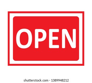 Open hanging sign on white background. Sign for door. Vector stock illustration.