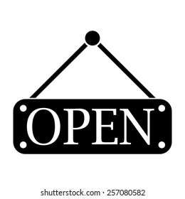 Open hanging sign vector icon - black illustration