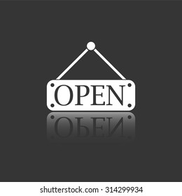 open hanging vector icon with mirror reflection