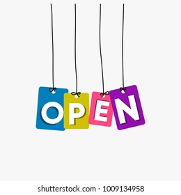 Open hanging words vector, colouful words vector isolated on whtie background